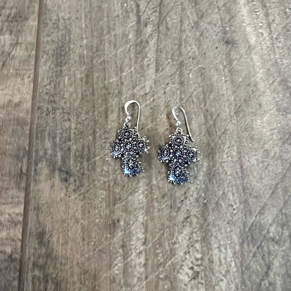925 Silver Cross Dangle Earrings